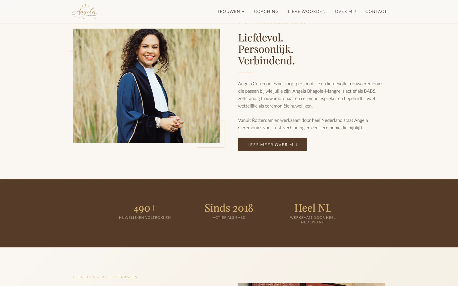De website die ik voor Angela maakte